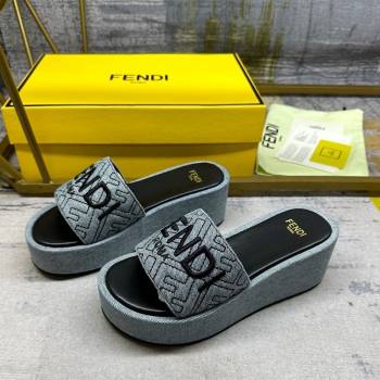 Fendi Sunshine Wedge Slide Sandals in Denim Grey 2024 0604 (MD-240604192)