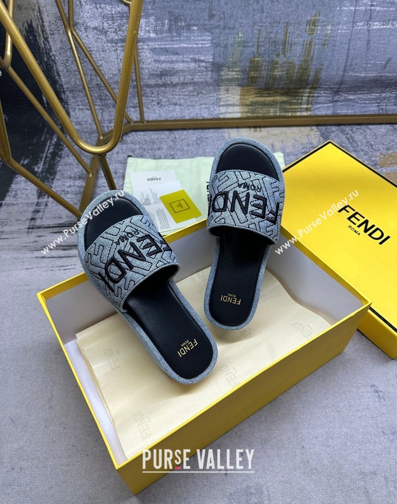 Fendi Sunshine Wedge Slide Sandals in Denim Grey 2024 0604 (MD-240604192)