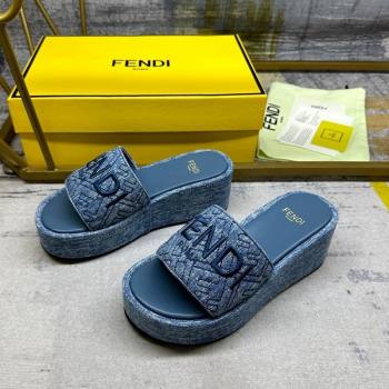Fendi Sunshine Wedge Slide Sandals in Denim Dark Blue 2024 0604 (MD-240604193)