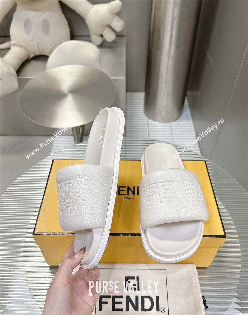 Fendi Roma Calfskin Flat Slide Sandals White 2024 0604 (MD-240604157)