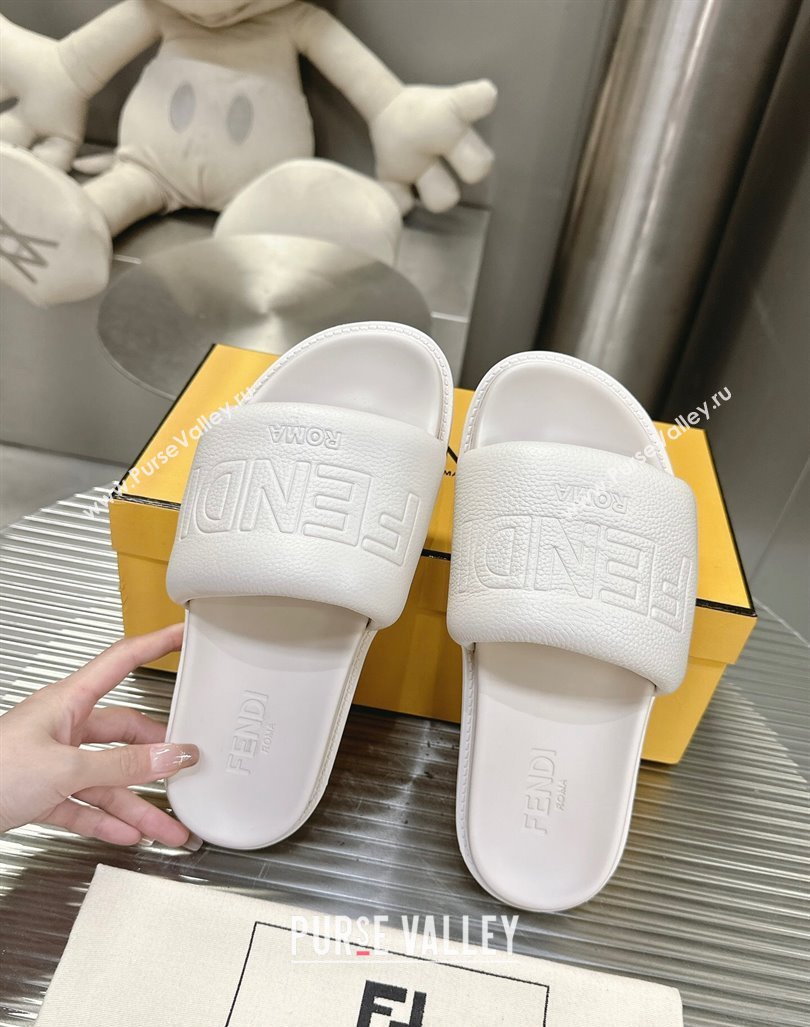 Fendi Roma Calfskin Flat Slide Sandals White 2024 0604 (MD-240604157)