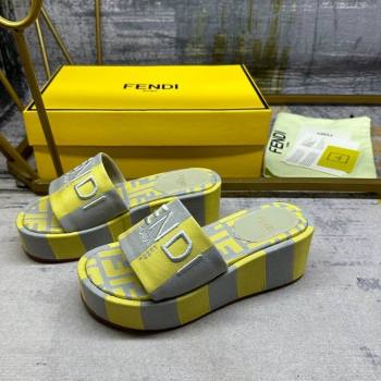 Fendi Sunshine Wedge Slide Sandals in Printed Canvas Grey/Yellow 2024 0604 (MD-240604195)