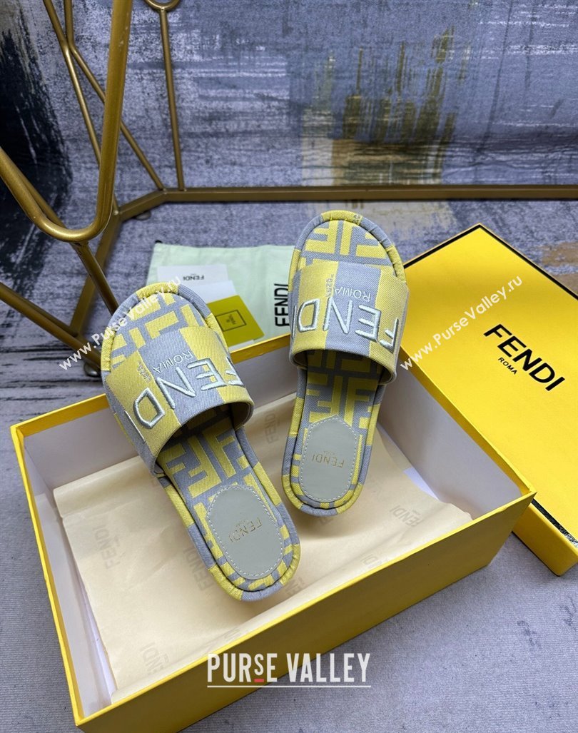 Fendi Sunshine Wedge Slide Sandals in Printed Canvas Grey/Yellow 2024 0604 (MD-240604195)