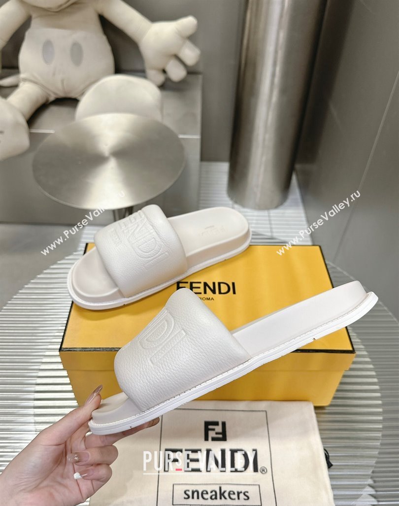 Fendi Roma Calfskin Flat Slide Sandals White 2024 0604 (MD-240604157)