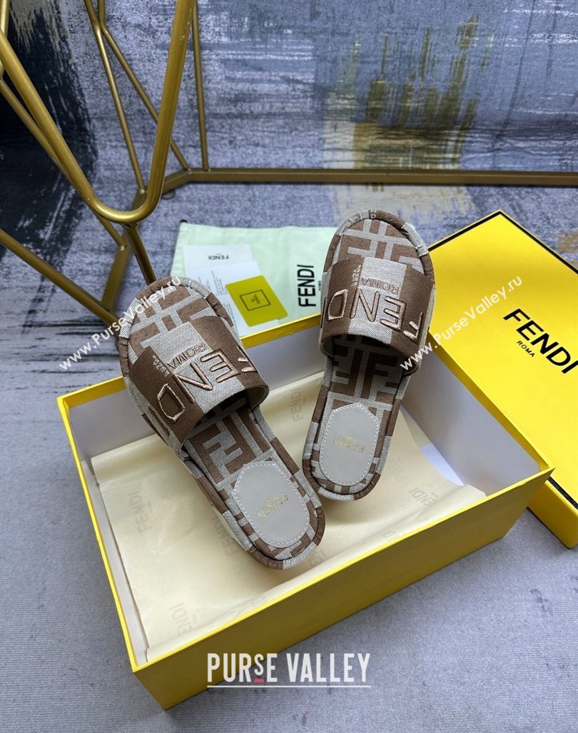 Fendi Sunshine Wedge Slide Sandals in Printed Canvas Grey/Brown 2024 0604 (MD-240604196)