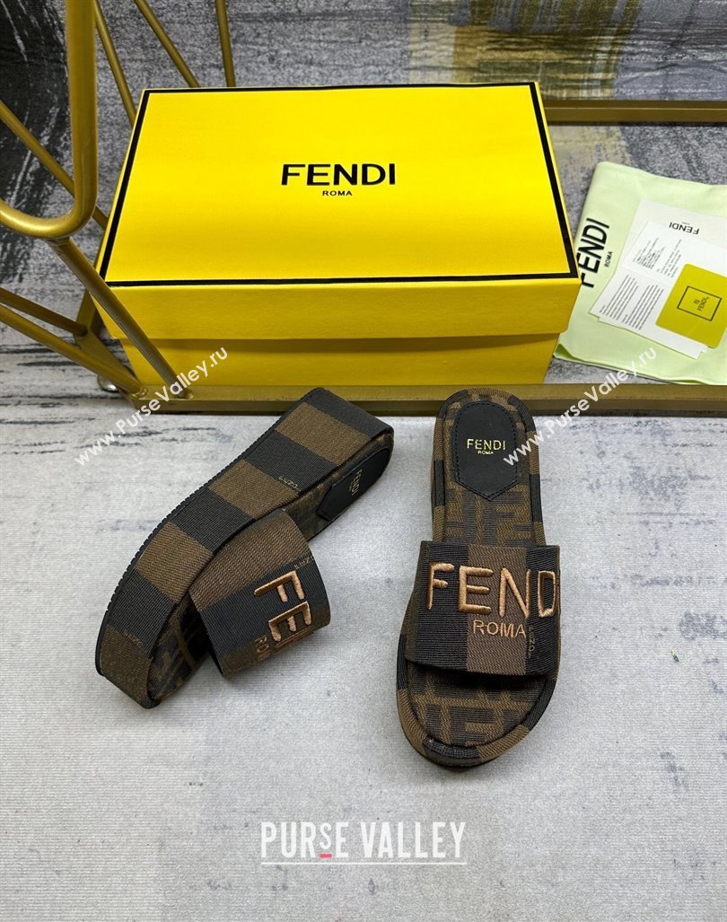 Fendi Sunshine Wedge Slide Sandals in Printed Canvas Black/Brown 2024 0604 (MD-240604197)