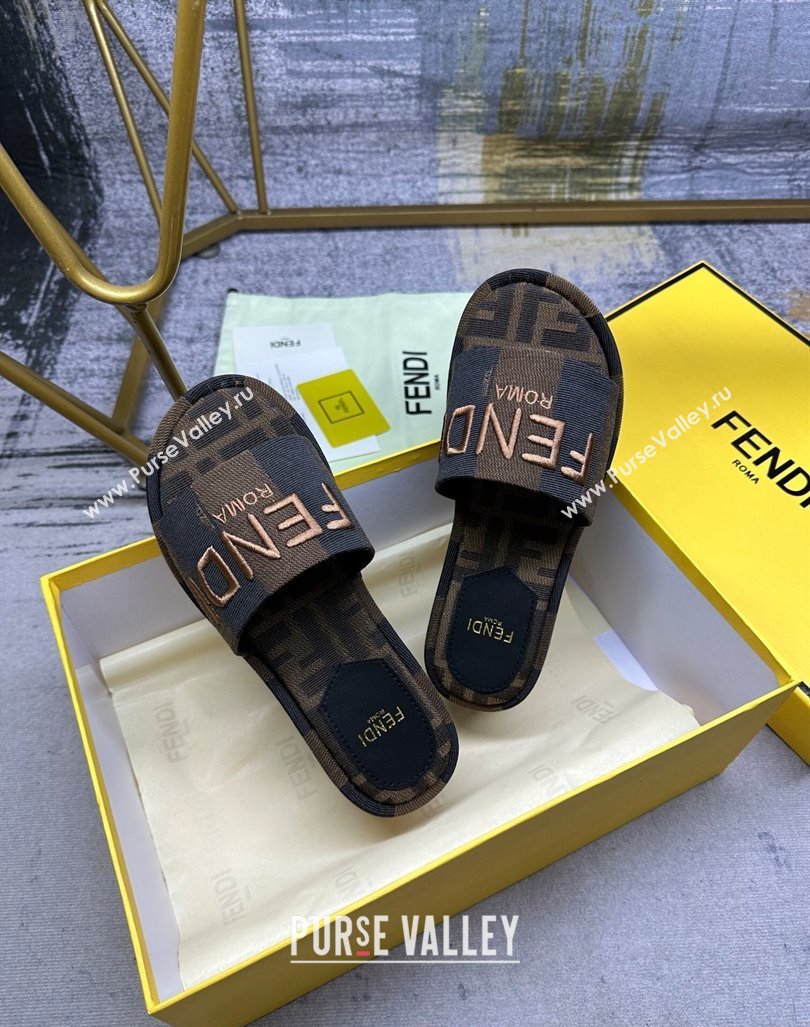 Fendi Sunshine Wedge Slide Sandals in Printed Canvas Black/Brown 2024 0604 (MD-240604197)