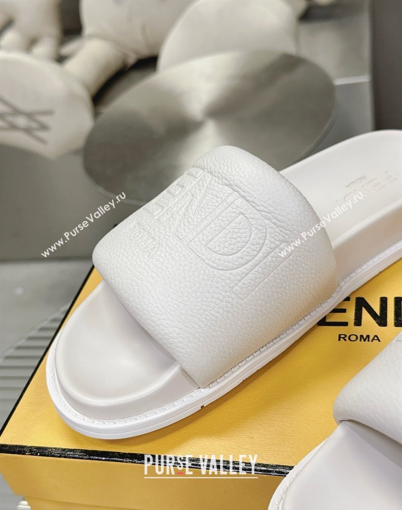 Fendi Roma Calfskin Flat Slide Sandals White 2024 0604 (MD-240604157)