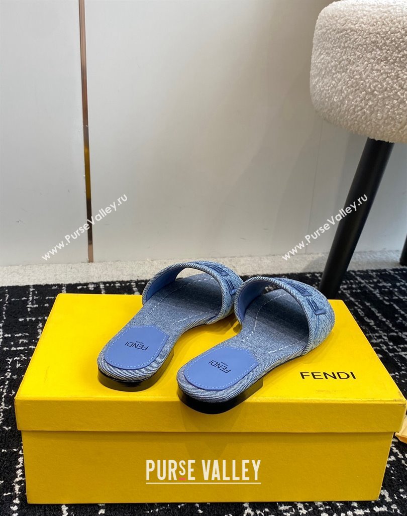 Fendi Signature Flat Slide Sandals in Quilted Denim Light Blue 2024 0603 (KL-240604201)