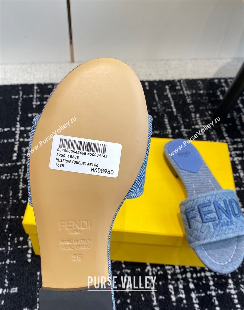 Fendi Signature Flat Slide Sandals in Quilted Denim Light Blue 2024 0603 (KL-240604201)