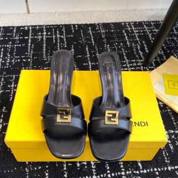 Fendi FFold medium-heeled slide sandals 6cm in Calfskin Black 2024 (KL-240604202)