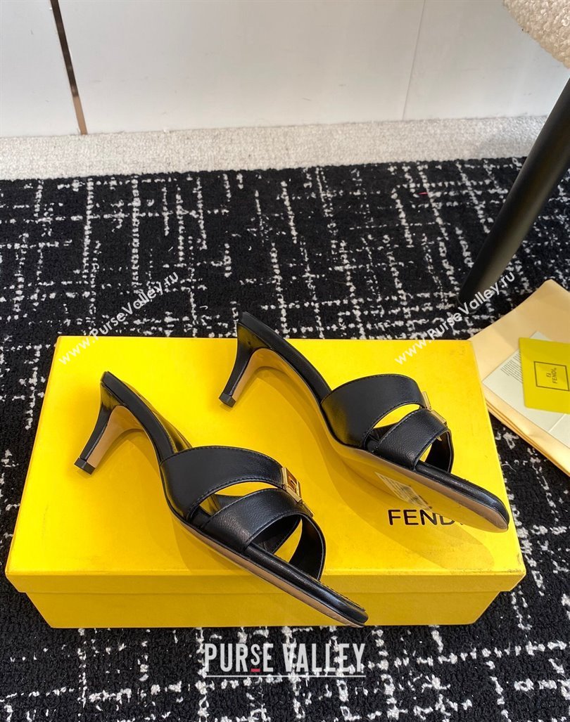 Fendi FFold medium-heeled slide sandals 6cm in Calfskin Black 2024 (KL-240604202)