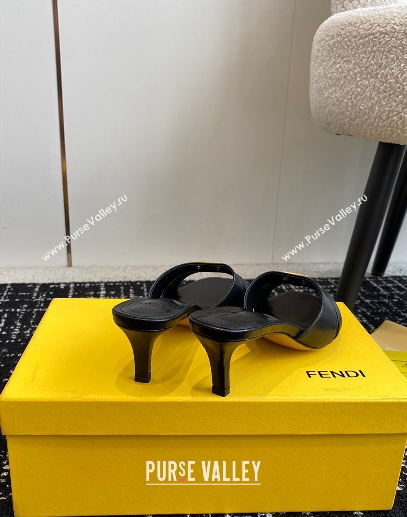 Fendi FFold medium-heeled slide sandals 6cm in Calfskin Black 2024 (KL-240604202)