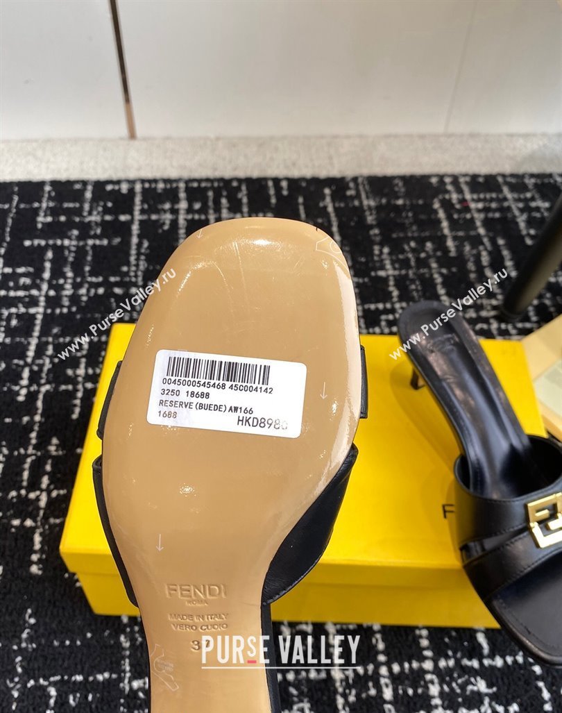 Fendi FFold medium-heeled slide sandals 6cm in Calfskin Black 2024 (KL-240604202)