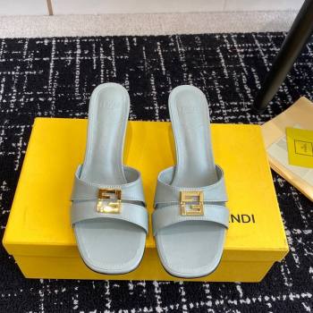 Fendi FFold medium-heeled slide sandals 6cm in Calfskin Grey 2024 (KL-240604203)