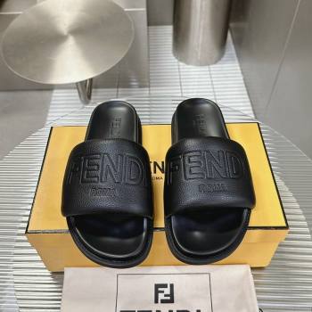 Fendi Roma Calfskin Flat Slide Sandals Black 2024 0604 (MD-240604158)