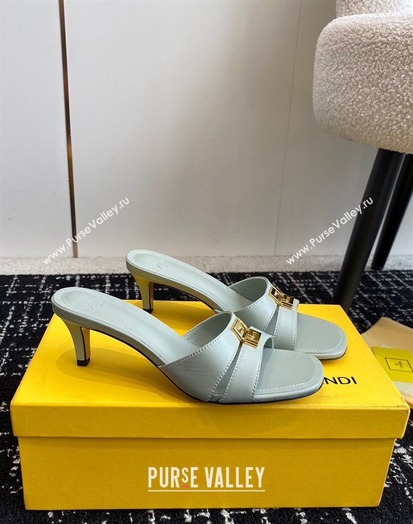 Fendi FFold medium-heeled slide sandals 6cm in Calfskin Grey 2024 (KL-240604203)