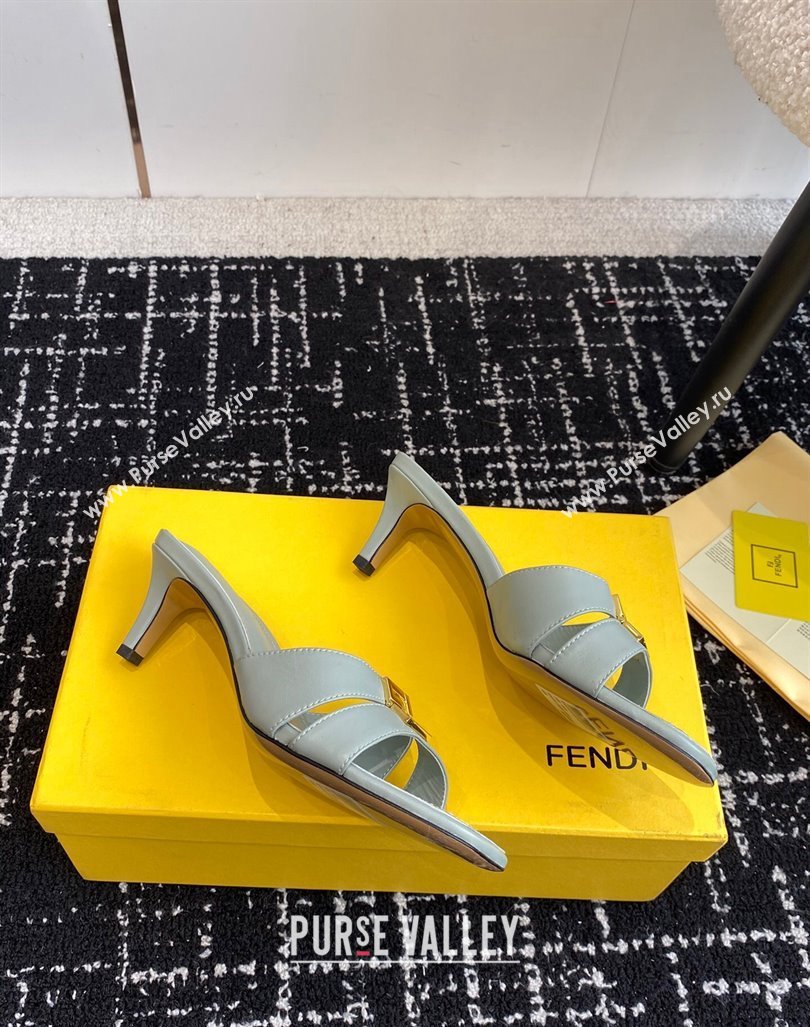 Fendi FFold medium-heeled slide sandals 6cm in Calfskin Grey 2024 (KL-240604203)