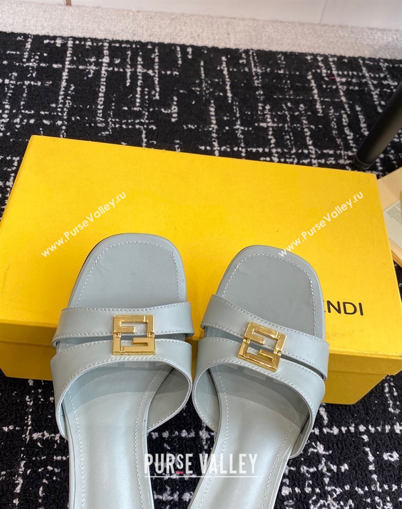 Fendi FFold medium-heeled slide sandals 6cm in Calfskin Grey 2024 (KL-240604203)