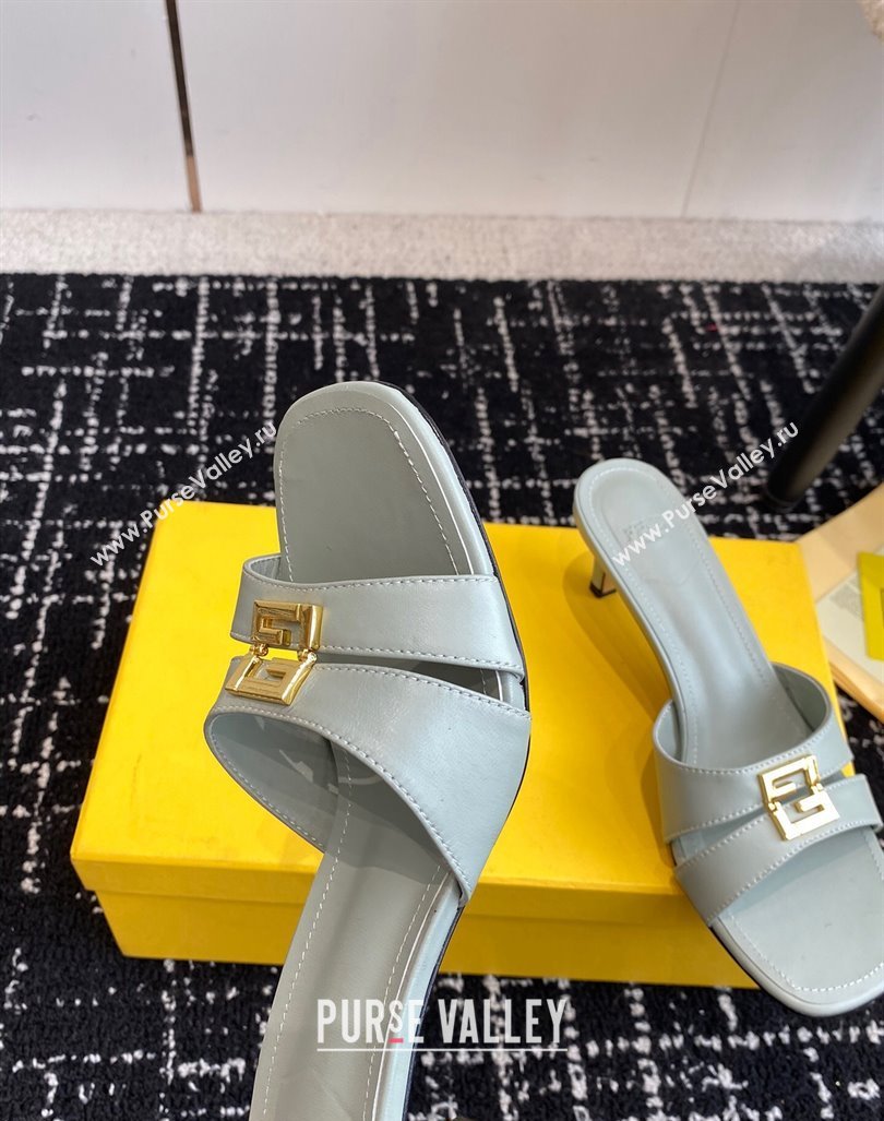 Fendi FFold medium-heeled slide sandals 6cm in Calfskin Grey 2024 (KL-240604203)