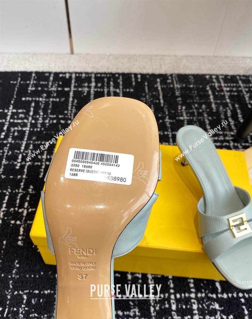 Fendi FFold medium-heeled slide sandals 6cm in Calfskin Grey 2024 (KL-240604203)