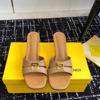 Fendi FFold medium-heeled slide sandals 6cm in Calfskin Brown 2024 (KL-240604204)