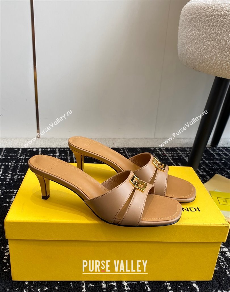 Fendi FFold medium-heeled slide sandals 6cm in Calfskin Brown 2024 (KL-240604204)