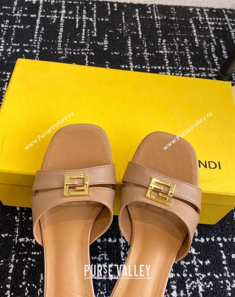 Fendi FFold medium-heeled slide sandals 6cm in Calfskin Brown 2024 (KL-240604204)