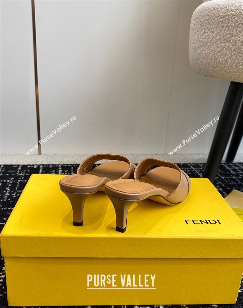 Fendi FFold medium-heeled slide sandals 6cm in Calfskin Brown 2024 (KL-240604204)