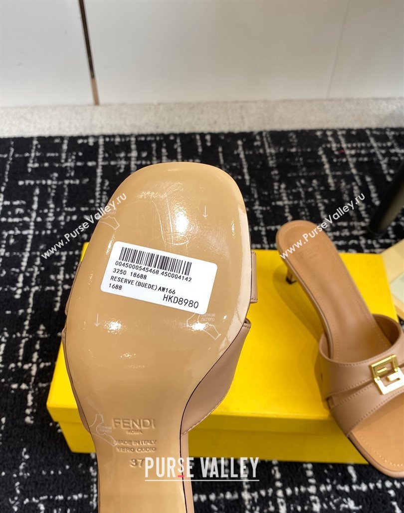 Fendi FFold medium-heeled slide sandals 6cm in Calfskin Brown 2024 (KL-240604204)