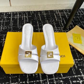 Fendi FFold medium-heeled slide sandals 6cm in Calfskin White 2024 (KL-240604205)