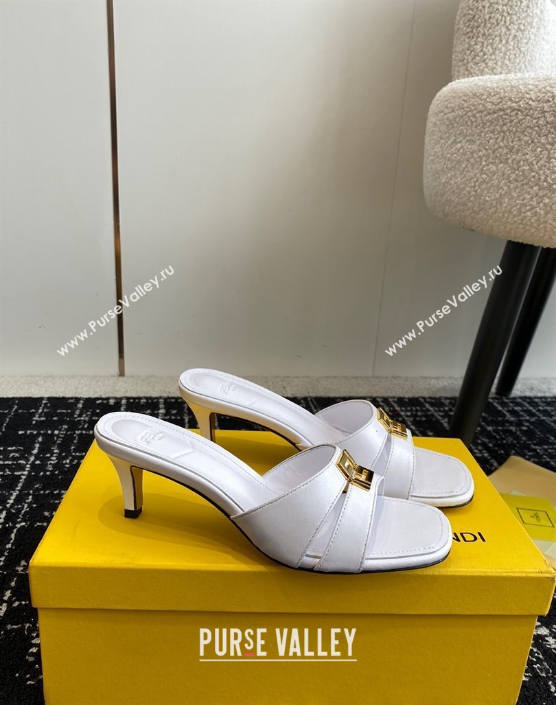 Fendi FFold medium-heeled slide sandals 6cm in Calfskin White 2024 (KL-240604205)