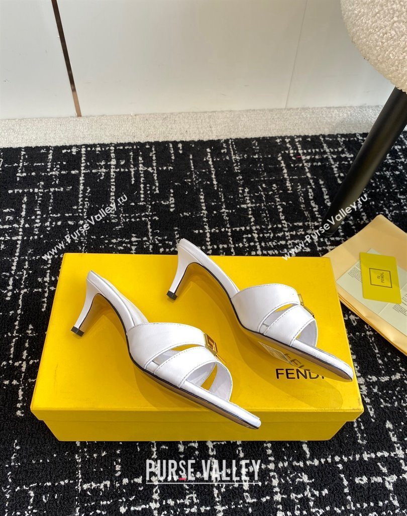 Fendi FFold medium-heeled slide sandals 6cm in Calfskin White 2024 (KL-240604205)