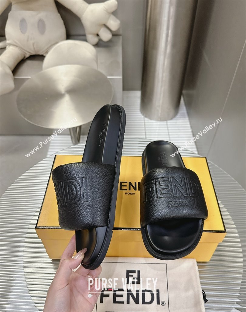 Fendi Roma Calfskin Flat Slide Sandals Black 2024 0604 (MD-240604158)