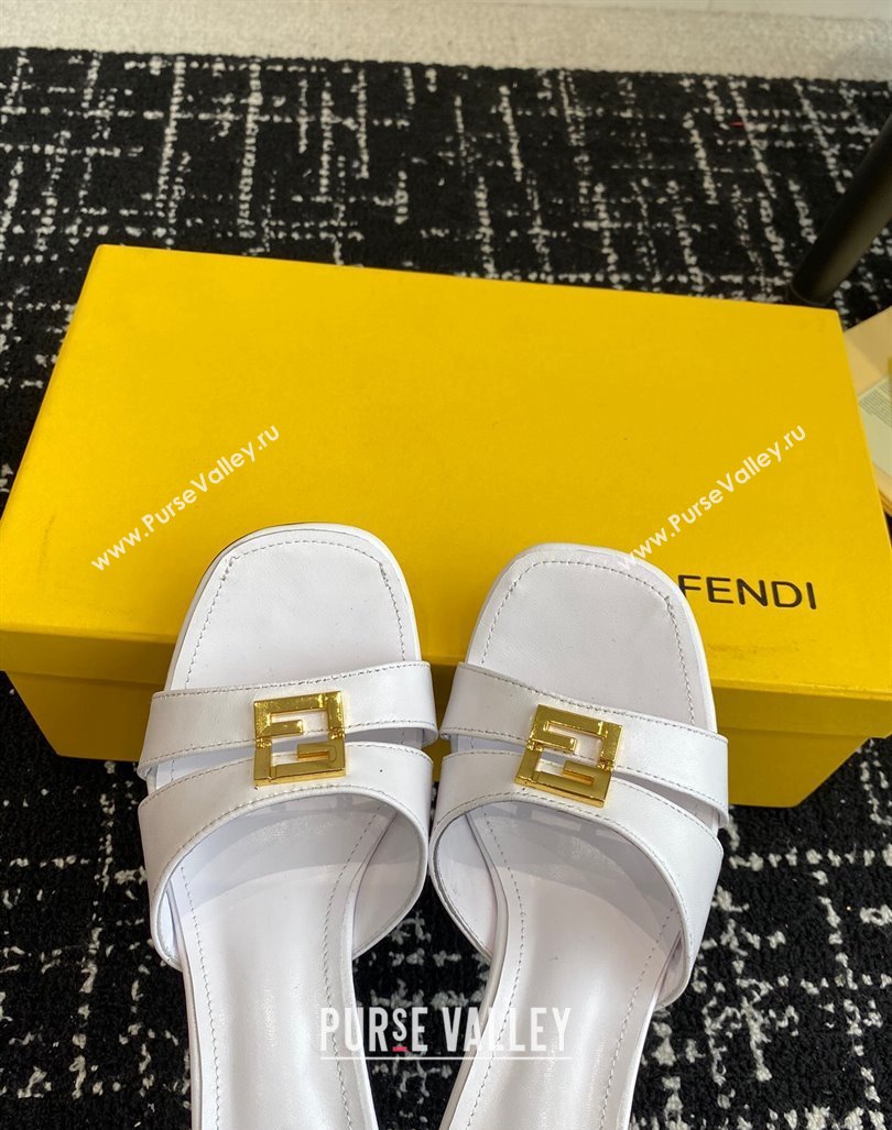 Fendi FFold medium-heeled slide sandals 6cm in Calfskin White 2024 (KL-240604205)