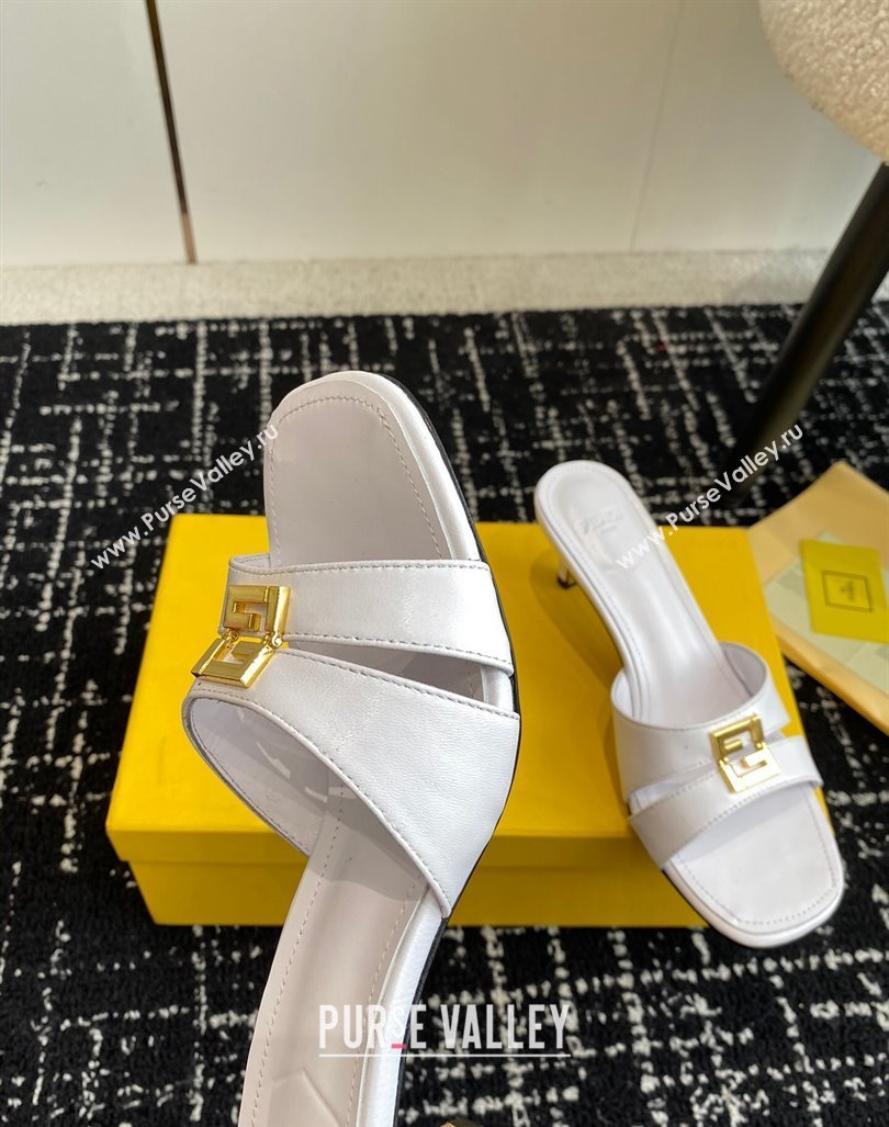 Fendi FFold medium-heeled slide sandals 6cm in Calfskin White 2024 (KL-240604205)