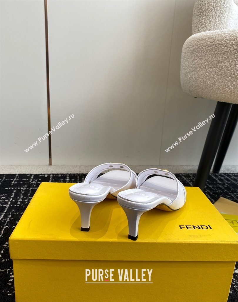 Fendi FFold medium-heeled slide sandals 6cm in Calfskin White 2024 (KL-240604205)