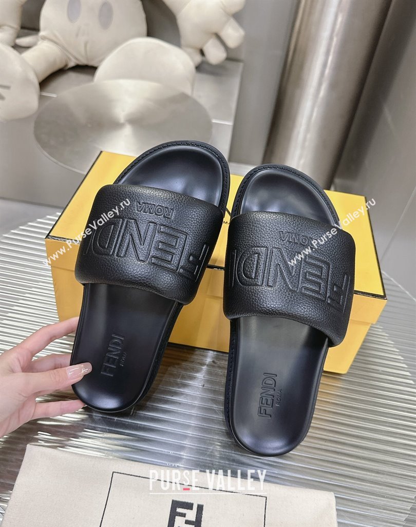 Fendi Roma Calfskin Flat Slide Sandals Black 2024 0604 (MD-240604158)