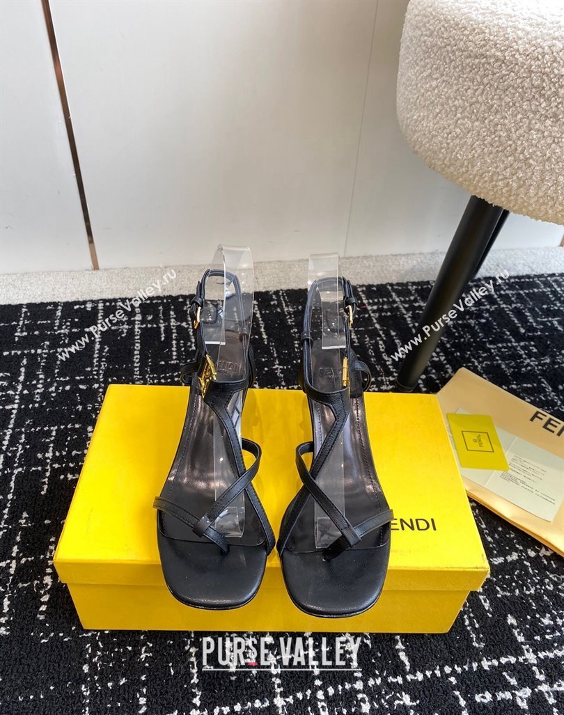 Fendi FFold medium-heeled sandals 6cm in Calfskin Leather Black 2024 (KL-240604207)