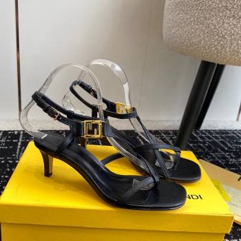 Fendi FFold medium-heeled sandals 6cm in Calfskin Leather Black 2024 (KL-240604207)