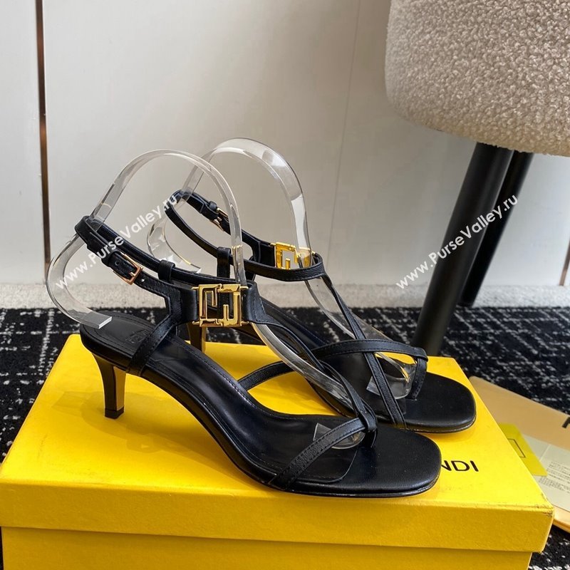 Fendi FFold medium-heeled sandals 6cm in Calfskin Leather Black 2024 (KL-240604207)