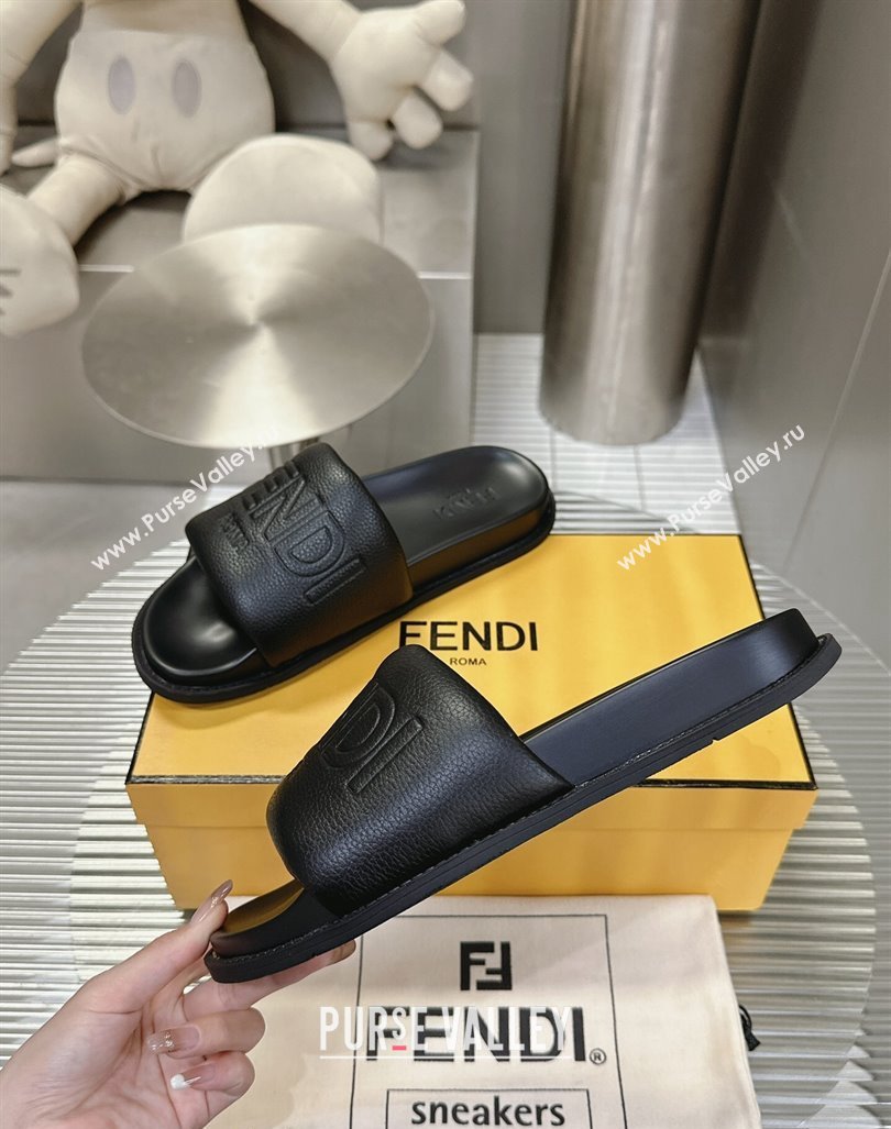 Fendi Roma Calfskin Flat Slide Sandals Black 2024 0604 (MD-240604158)