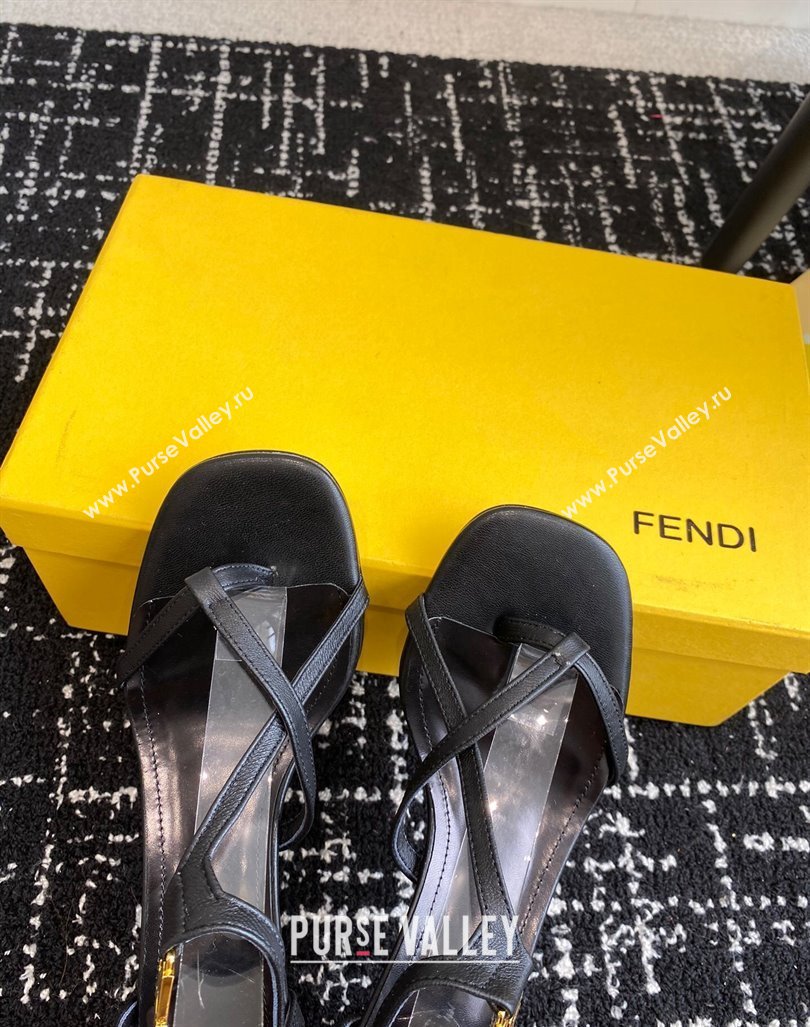 Fendi FFold medium-heeled sandals 6cm in Calfskin Leather Black 2024 (KL-240604207)