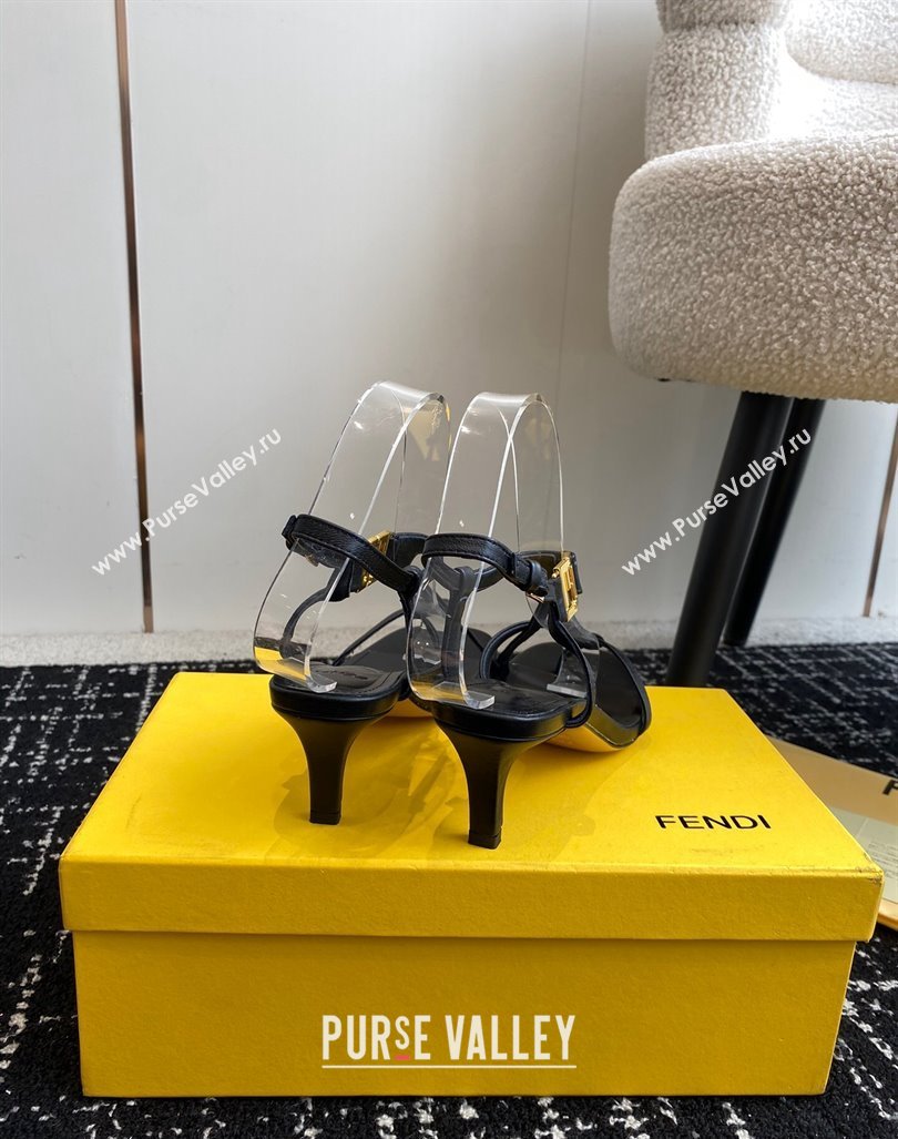 Fendi FFold medium-heeled sandals 6cm in Calfskin Leather Black 2024 (KL-240604207)