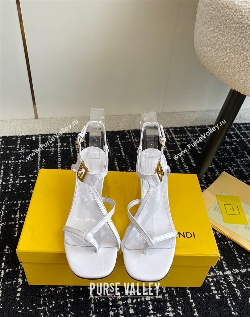 Fendi FFold medium-heeled sandals 6cm in Calfskin Leather White 2024 (KL-240604208)