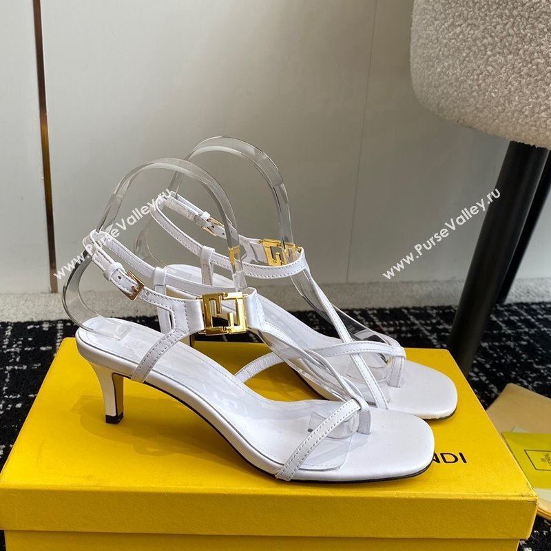 Fendi FFold medium-heeled sandals 6cm in Calfskin Leather White 2024 (KL-240604208)