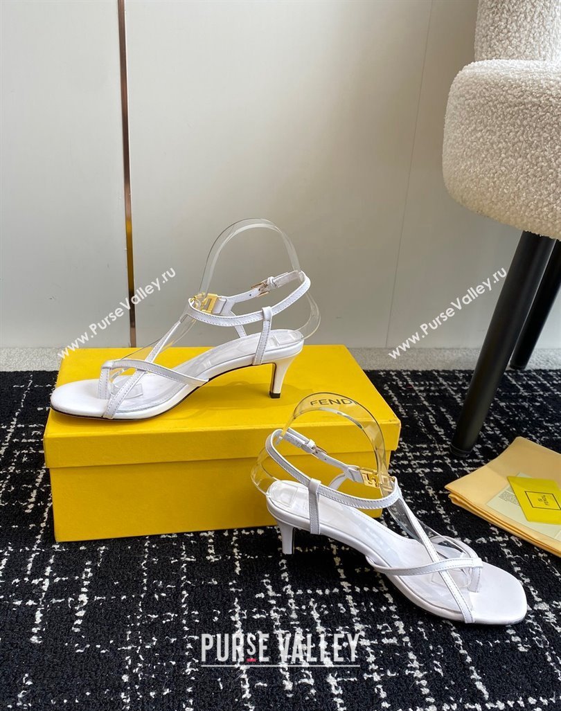 Fendi FFold medium-heeled sandals 6cm in Calfskin Leather White 2024 (KL-240604208)