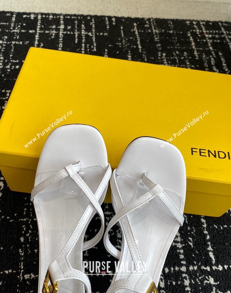 Fendi FFold medium-heeled sandals 6cm in Calfskin Leather White 2024 (KL-240604208)