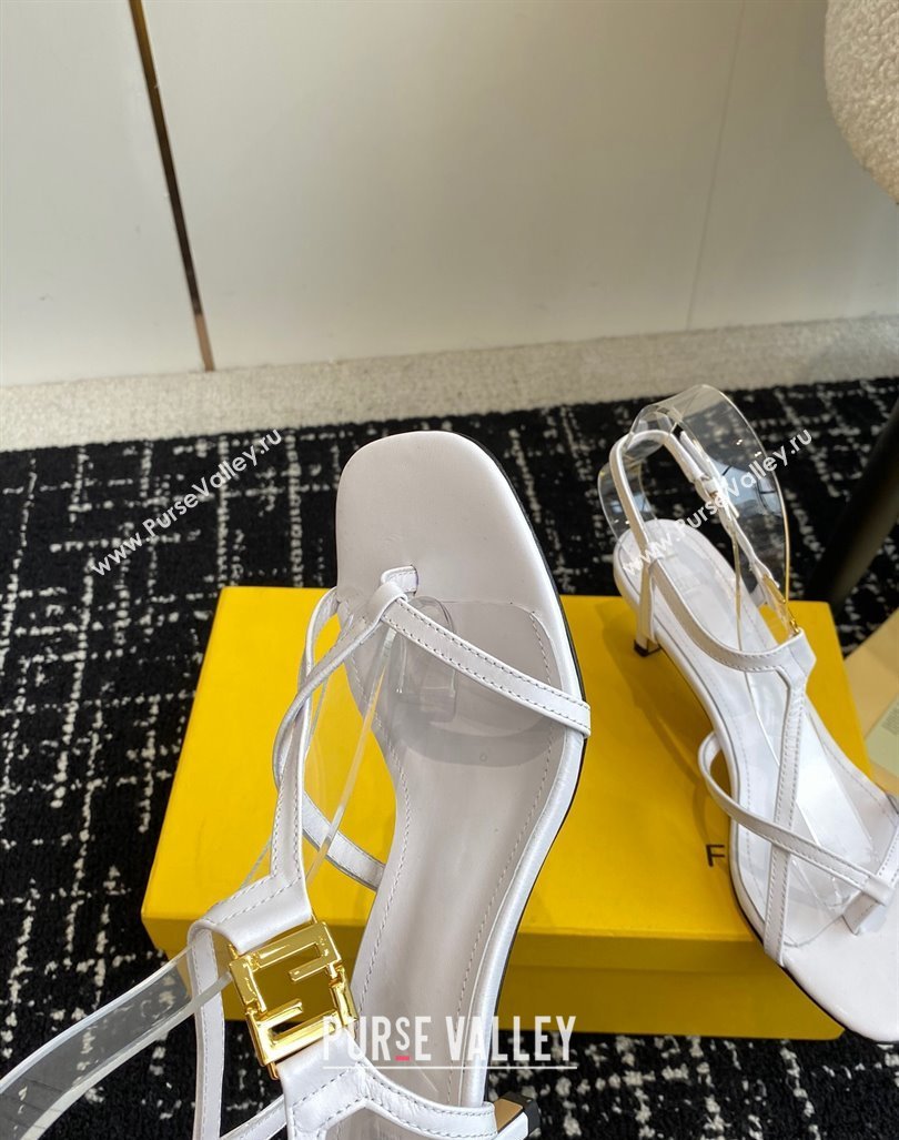 Fendi FFold medium-heeled sandals 6cm in Calfskin Leather White 2024 (KL-240604208)