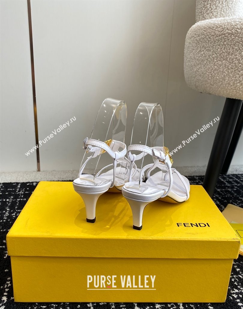 Fendi FFold medium-heeled sandals 6cm in Calfskin Leather White 2024 (KL-240604208)